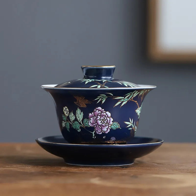Falangcai-Style Gilded Gaiwan – Rising Fortune