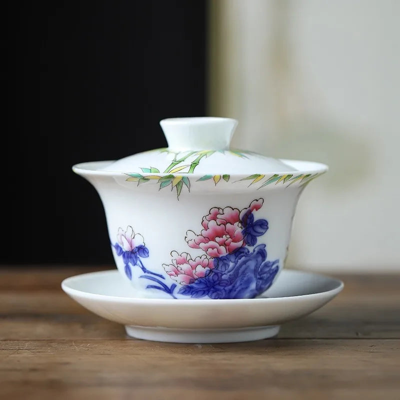 Falangcai-Style Gilded Gaiwan – Blossoming Wealth
