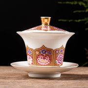 Falangcai-Style Gold-Knob Gaiwan – Crimson Red
