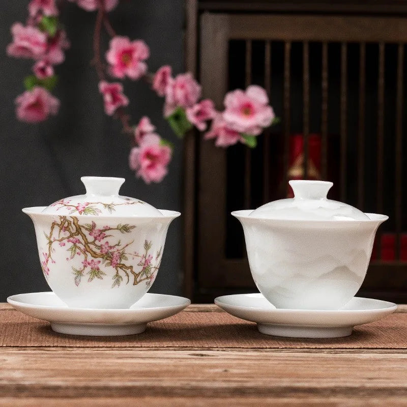 White porcelain gaiwan with famille rose peach blossom – photo 1