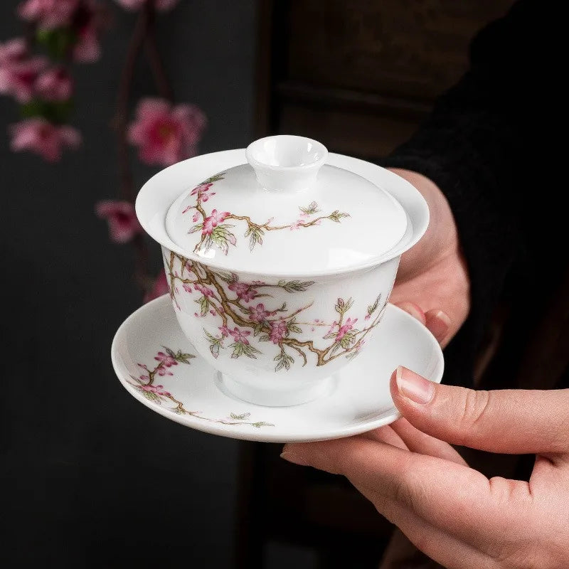 White porcelain gaiwan with famille rose peach blossom – photo 3