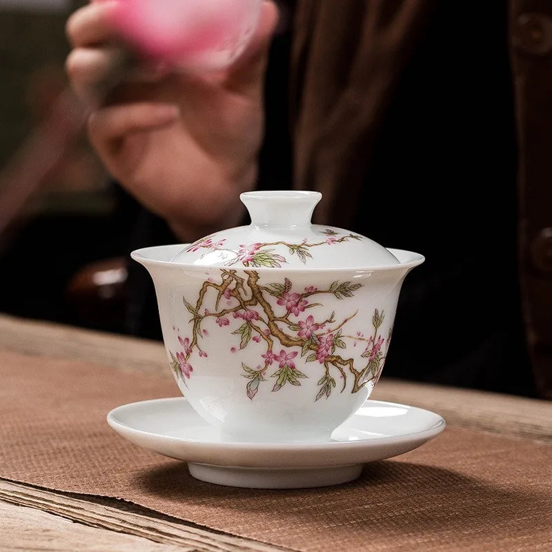 White porcelain gaiwan with famille rose peach blossom – photo 4