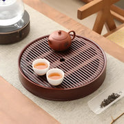 Flow Circle Round Bamboo Tea Tray with Teapot and Cups for Elegant Bamboo Tea Serving