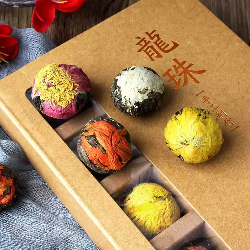 Flowering Tea Blooms assortment and packaging