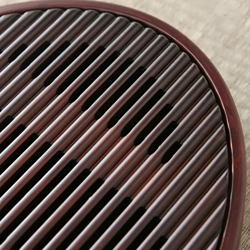 Dark-stained Slatted Wooden Tea Tray from Flowing Zen Oval Bamboo Tea Tray set