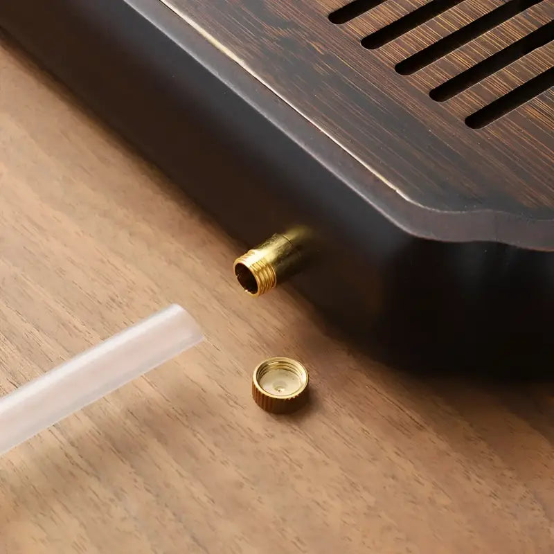 Dark wooden tea tray with drainage accessories for Gongfu Tea brewing, bamboo gongfu tray