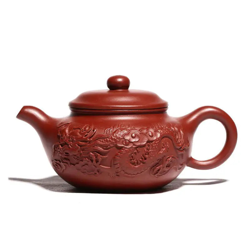 Reddish-brown Yixing Zisha teapot with hand-carved dragon design from Imperial Ascend Yixing