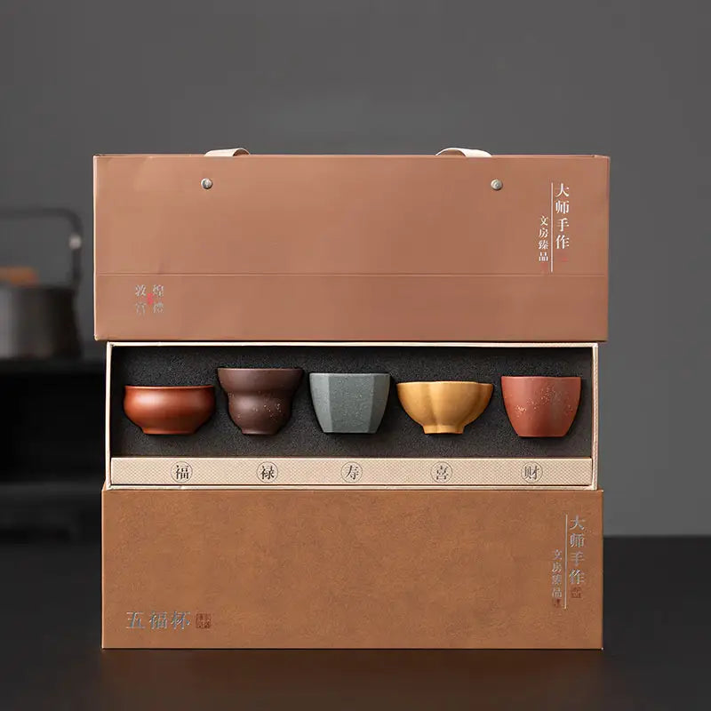 Forest Dew Tea Set with Yixing Zisha teacup set in elegant gift box display