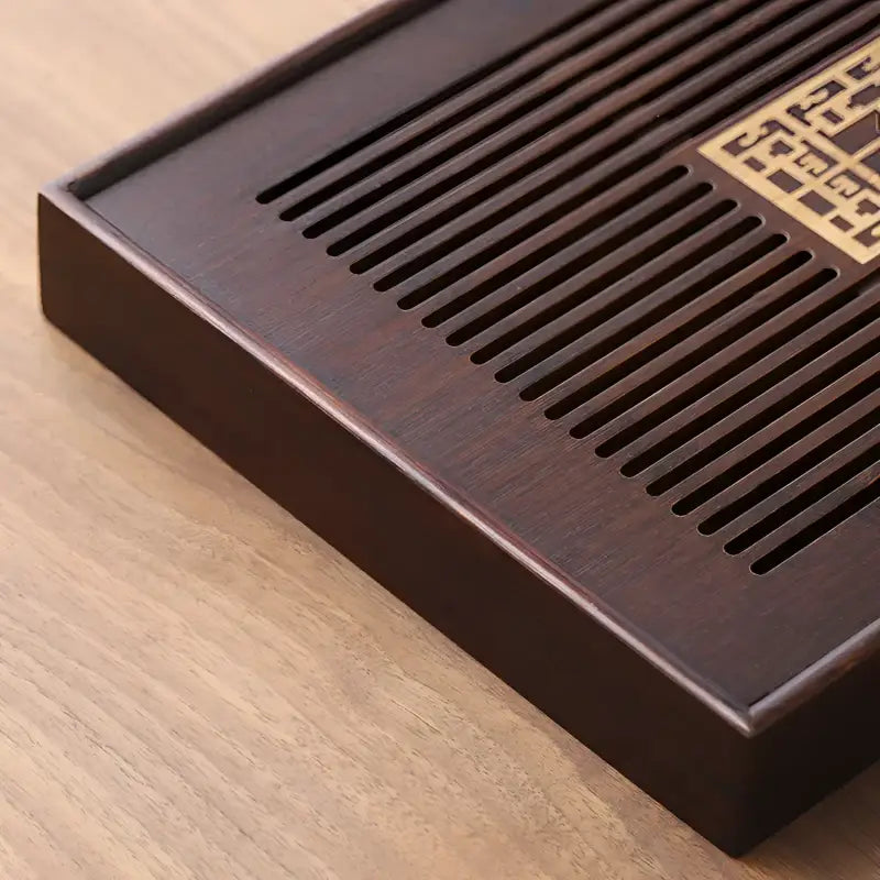 Dark brown wooden tea tray for Gongfu tea and bamboo tea tray display