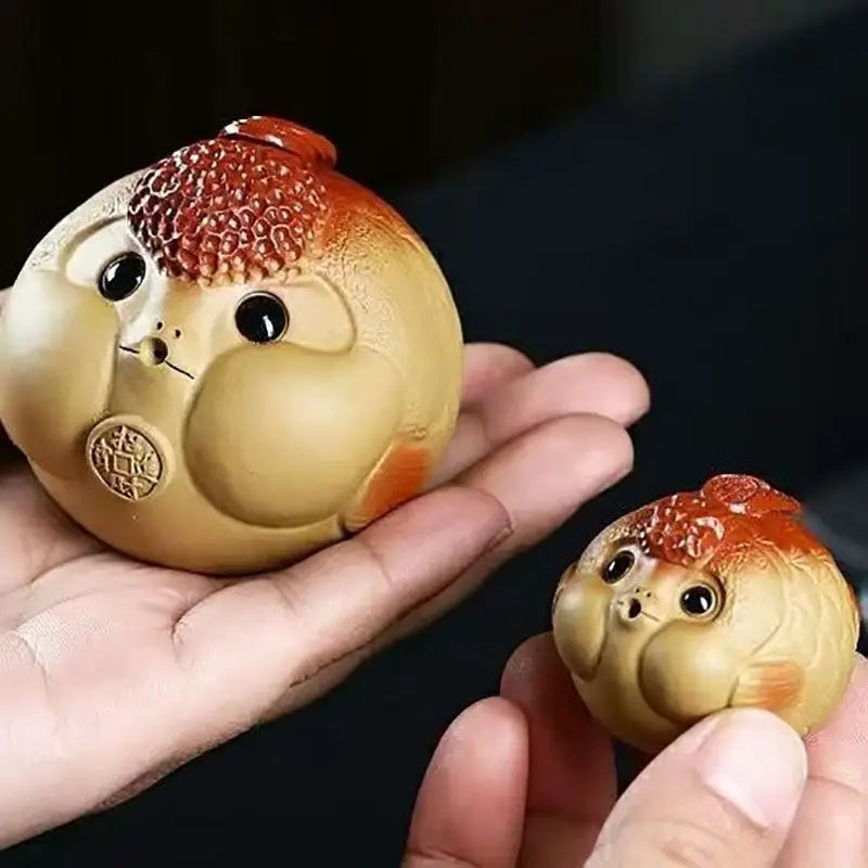 Round ceramic bird figurines from Fortune Bloat, perfect as fish tea pet or feng shui tea pet