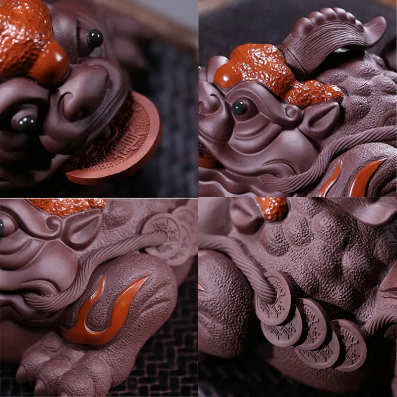 Ornate purple clay Fortune Guardian Pixiu tea pet for prosperity and good fortune