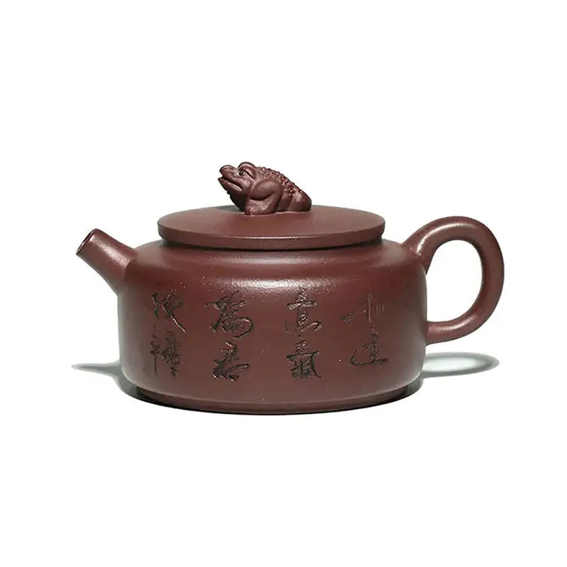 Maroon Fortune Toad Yixing Zisha Teapot with Frog Lid for Teapot Collectors