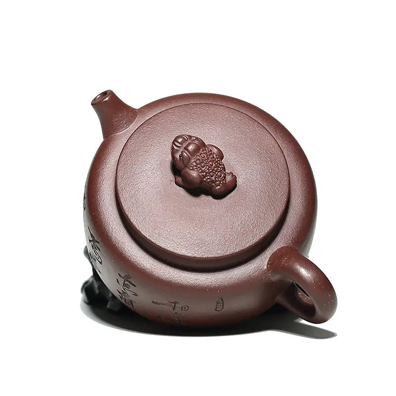 Brown ceramic Fortune Toad Yixing teapot with frog lid, authentic Toad Yixing Zisha design