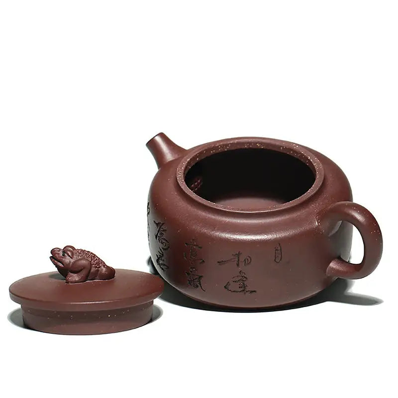 Maroon Fortune Toad Yixing teapot with frog lid showcasing Toad Yixing Zisha craftsmanship