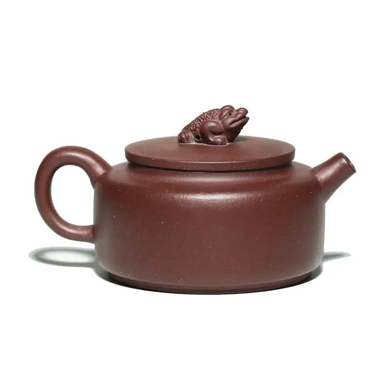 Maroon Fortune Toad Yixing Zisha Teapot with Frog Lid for Traditional Tea Brewing
