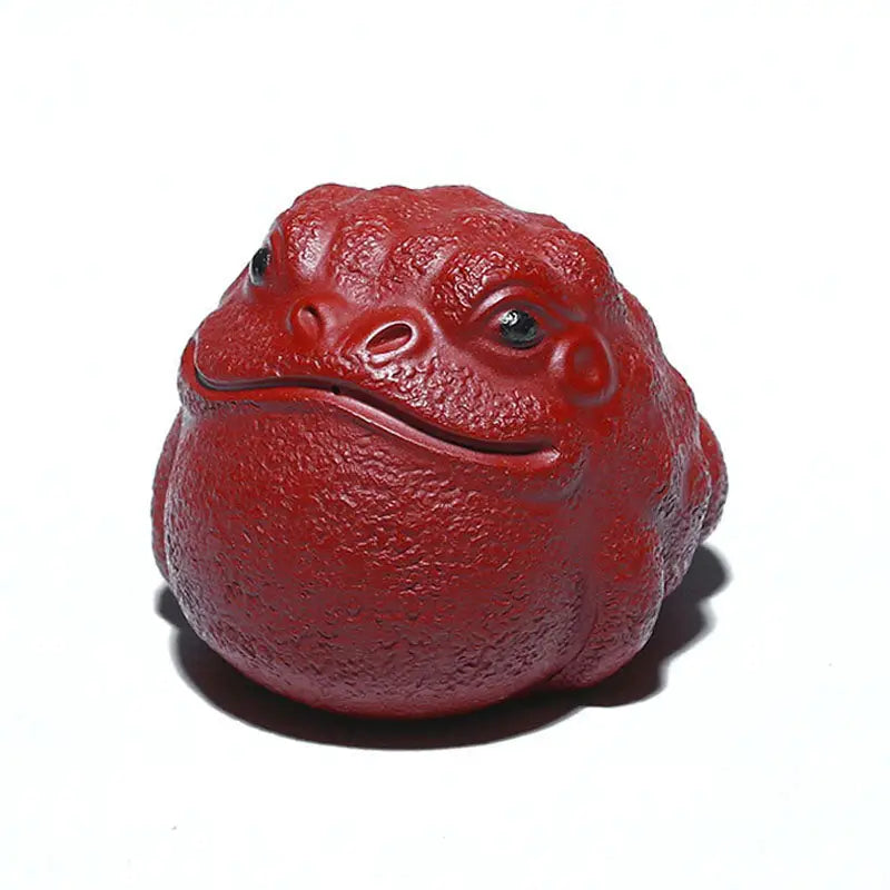 Red textured toad figurine from Fortune Warden Toad, perfect as a Yixing Zisha tea pet for tea pet guide