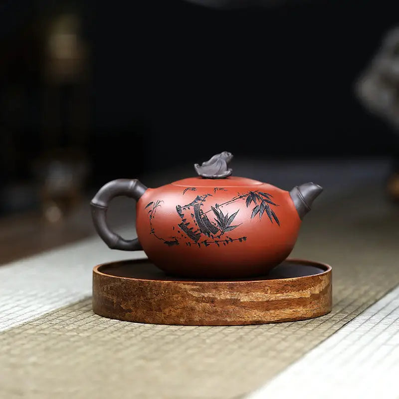 Reddish-brown Yixing Zisha teapot with frog lid sculpture from Frog’s Wisdom collection