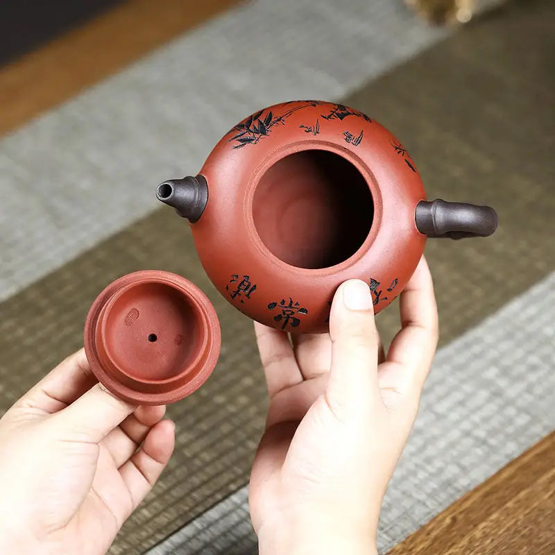 Reddish-brown Yixing Zisha Teapot with Frog Lid Sculpture from Frog’s Wisdom collection