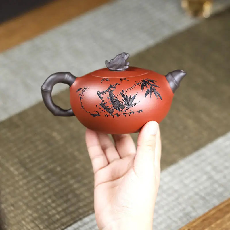 Reddish-brown Yixing Zisha Teapot with Frog Lid Sculpture from Frog’s Wisdom