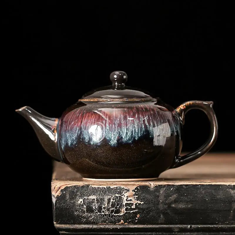 Glossy dark-glazed Galaxy Teapot with night sky tenmoku glaze and Jian Zhan style