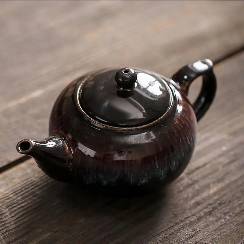 Glossy dark-glazed Jian Zhan teapot with night sky tenmoku glaze for Galaxy Teapot