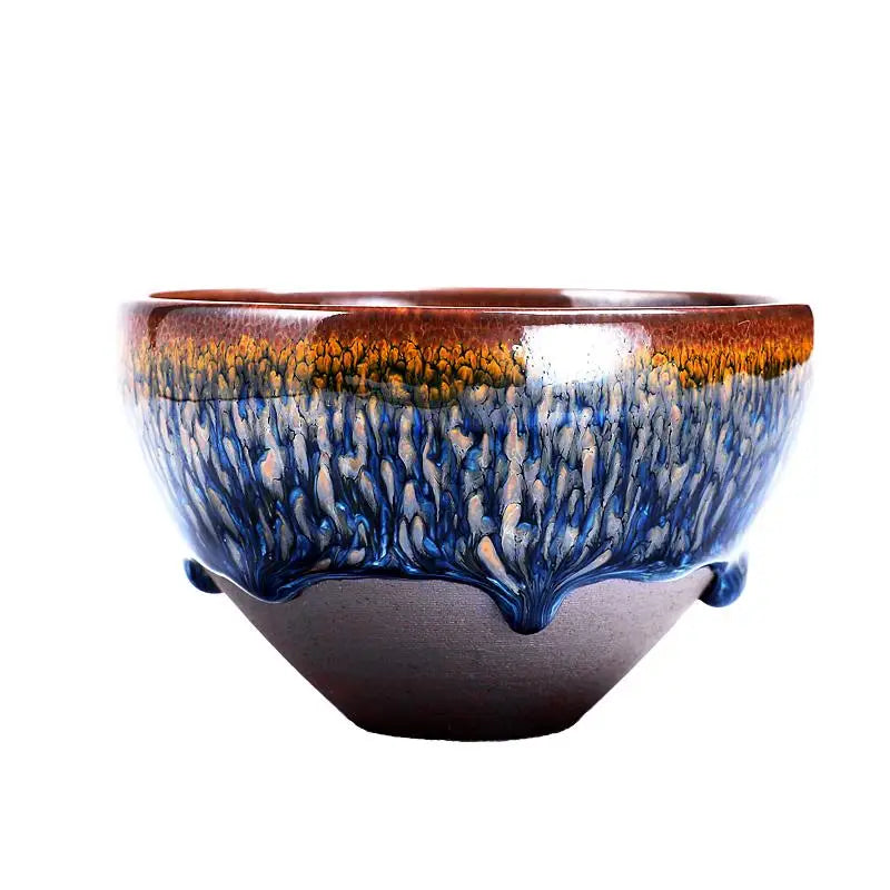 Glazed ceramic bowl from Geocentric, handcrafted Jianyang Tenmoku tea cup for gongfu tea