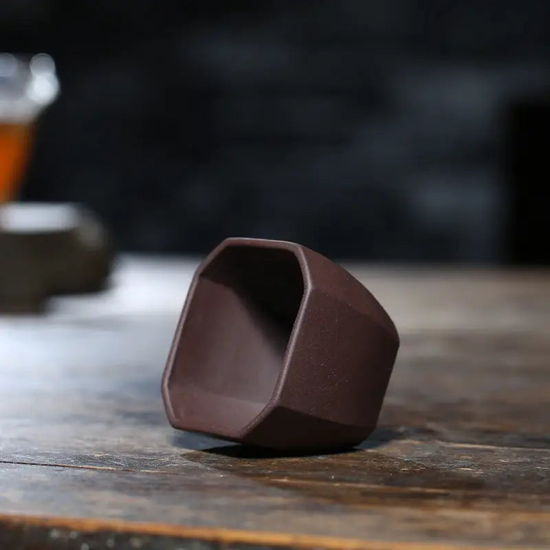 Geometric brown yixing zisha square teacup from Gongfu Tea by Geometric Tranquility