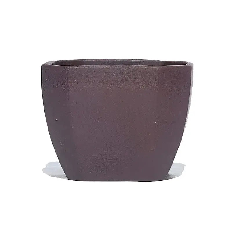 Square brown ceramic flowerpot from Geometric Tranquility, perfect for Yixing Zisha tea setup