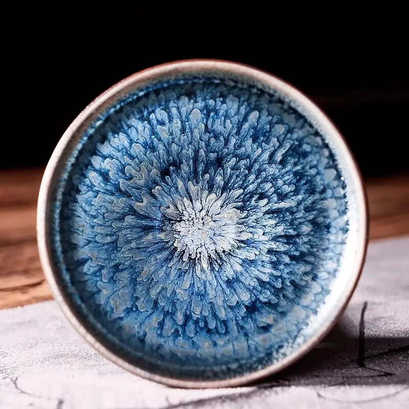 Blue and white patterned Ceramic Tea Bowl Glacier Jian Zhan Tenmoku Tea Bowl