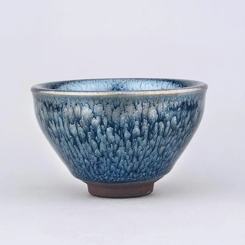 Blue glazed ceramic tea bowl Glacier Jian Zhan Tenmoku tea bowl for brewing and serving