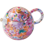 Floral-patterned ceramic teapot featuring gold floral enamel design in Jingdezhen enamel art