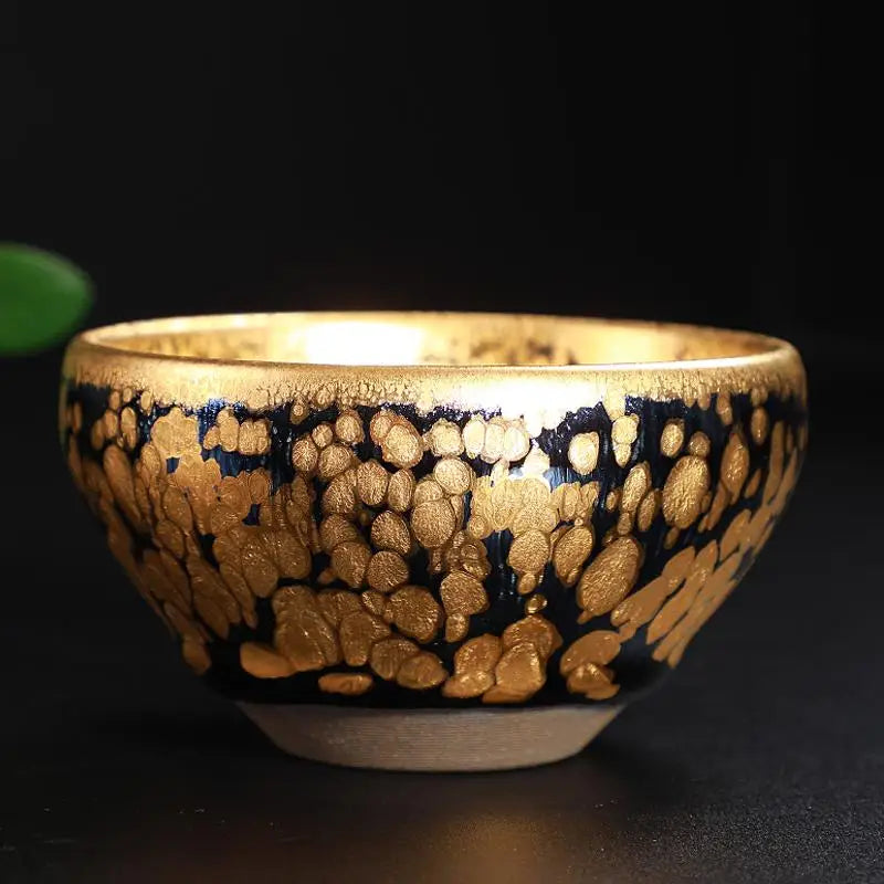 Black and gold ceramic bowl from Gold for gongfu tea and jian zhan teacup accessories