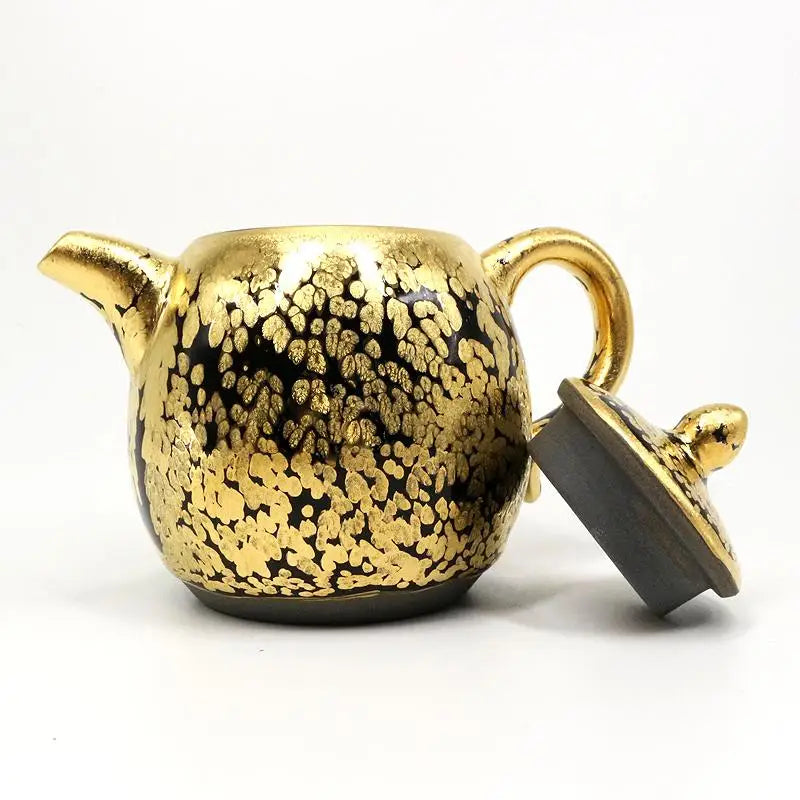 Gold-speckled black ceramic teapot for gongfu tea and elegant tea ceremonies
