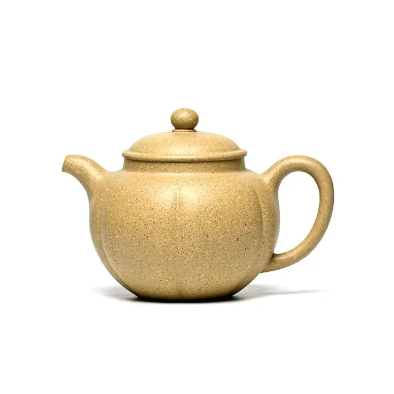 Golden Dew tan ceramic teapot in Yixing Zisha style, perfect for tea enthusiasts