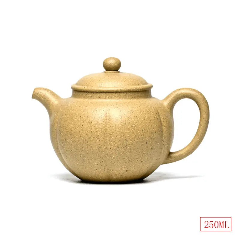 Tan pumpkin-shaped teapot from Golden Dew featuring Yixing Zisha clay Mid-century style