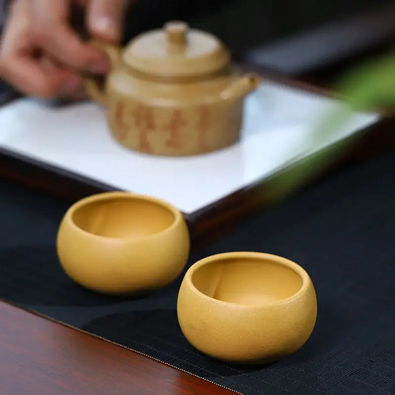Earthenware tea set featuring a Golden Ember Cup in Yixing Zisha style for Gongfu Tea Set