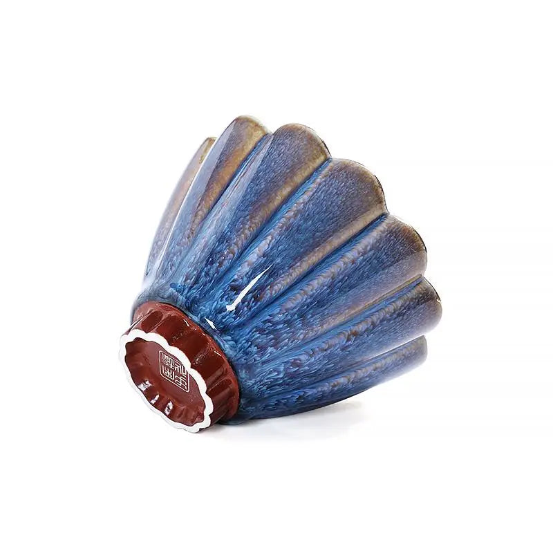 Blue and brown fluted ceramic bowl from Golden Flower teacup collection