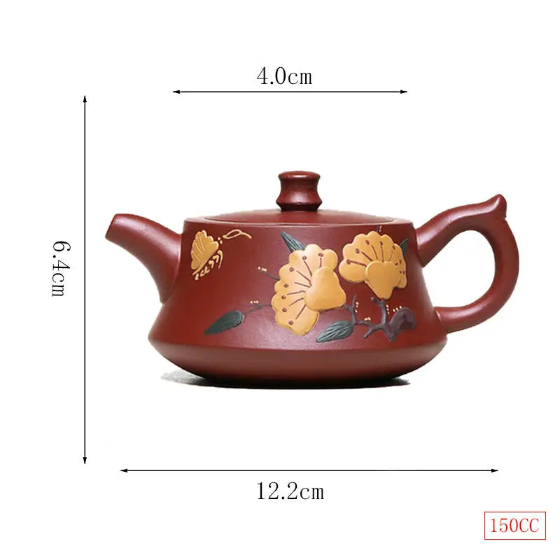 Reddish-brown handmade Yixing Zisha teapot with floral design from Golden Ginkgo Harmony