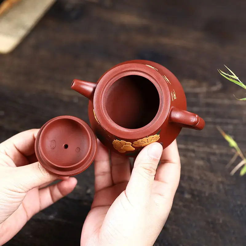 Reddish-brown handmade Yixing Zisha teapot from Golden Ginkgo Harmony