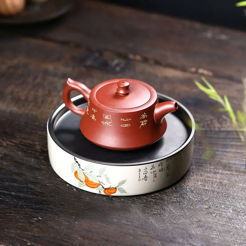 Reddish-brown handmade Yixing Zisha teapot with handle and spout from Golden Ginkgo Harmony