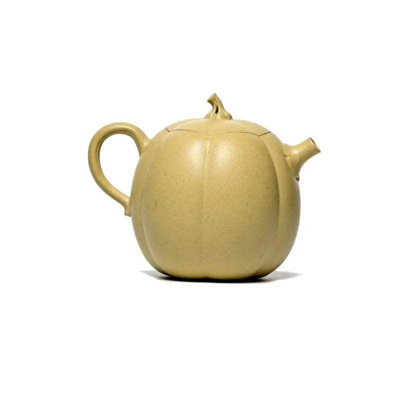 Pumpkin-shaped light brown ceramic teapot made from Duanni clay, Yixing Zisha style