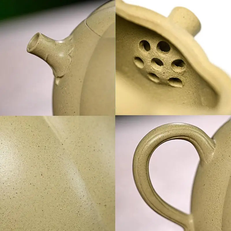 Tan ceramic teapot details in Golden Gourd Yixing Duanni Teapot made from Duanni clay