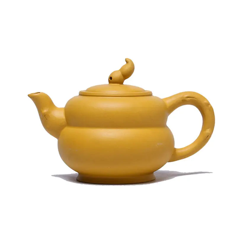 Yellow ceramic teapot from Golden Gourd, perfect for Gongfu Tea brewed with Yixing Zisha or Duanni clay