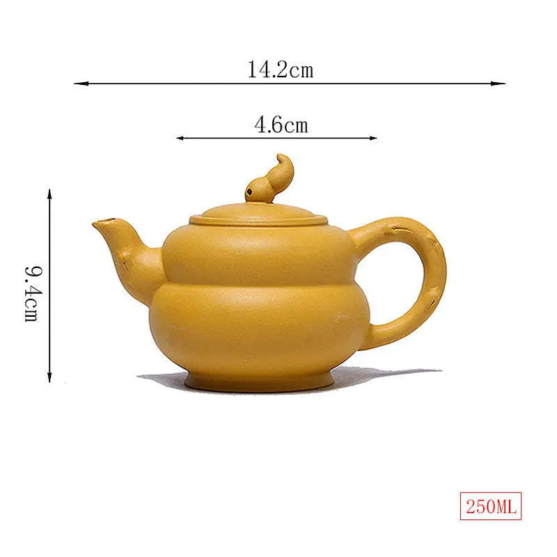 Yellow ceramic teapot with dimensions from Golden Gourd Yixing Zisha Duanni Clay Gongfu Tea brewing