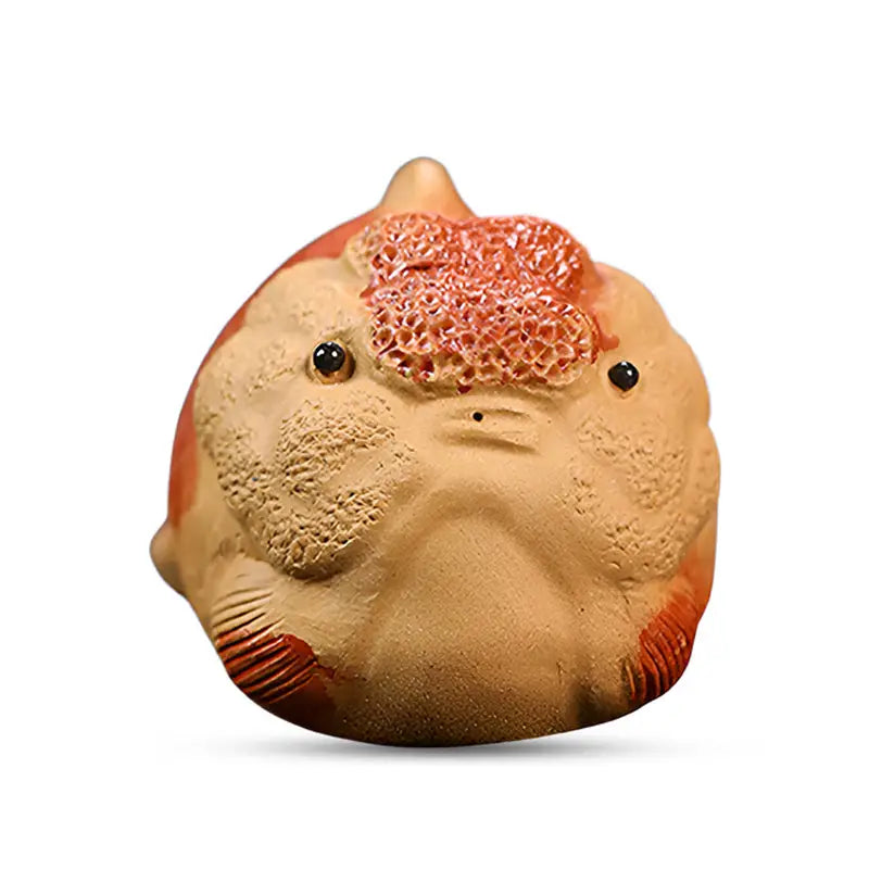 Ceramic Lionhead Goldfish Tea Pet Golden Guardian showing a decorative goldfish tea pet
