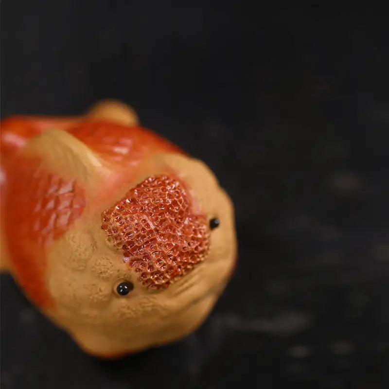 Orange and tan lionhead goldfish tea pet figurine for goldfish tea pet collections