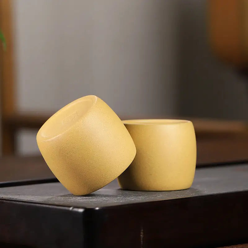 Golden Harmony two yellow duanni clay ceramic cups for yixing zisha tea brewing