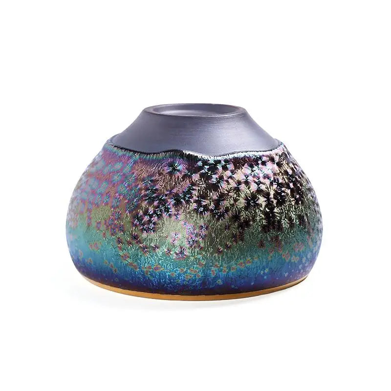 Iridescent textured gray-topped vase from Golden Magic, perfect for Jian Zhan Tea displays