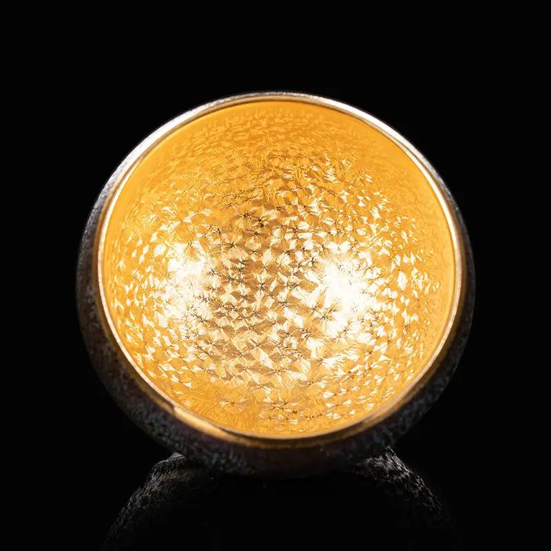 Hammered gold bowl from Golden Magic, perfect for Jian Zhan tea, showcasing magic Jian Zhan craftsmanship