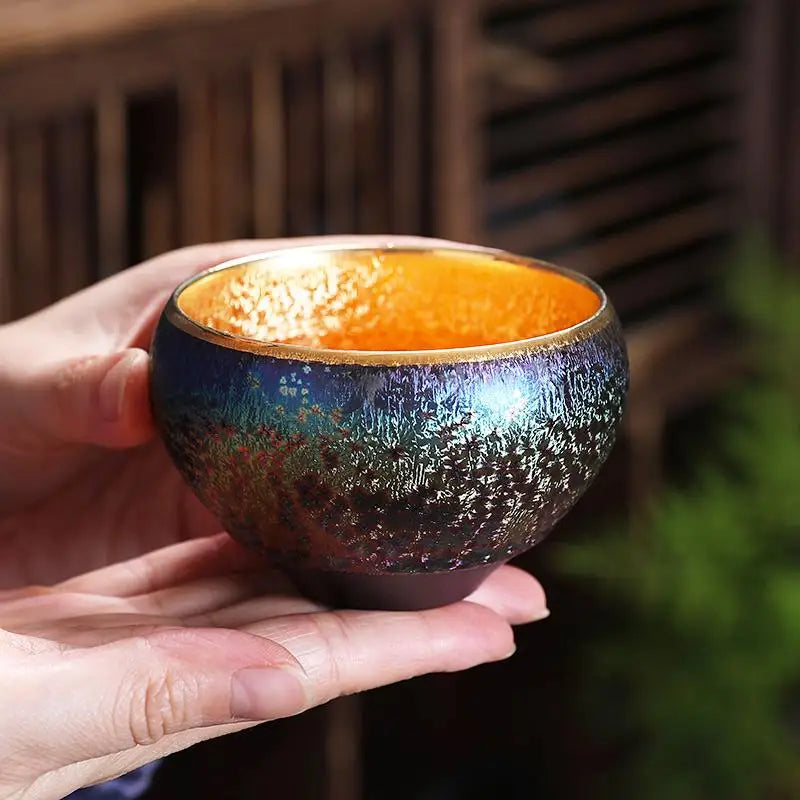 Iridescent ceramic tea bowl from Golden Magic for Jian Zhan Tea and Magic Jian Zhan